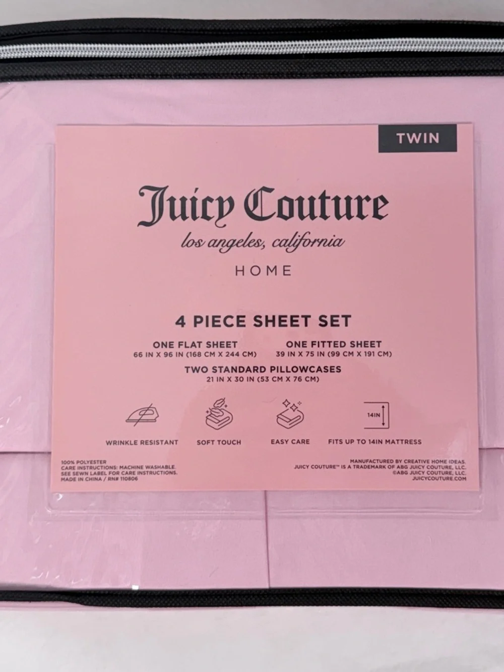Juicy Couture Twin Pink Sheet Set 4 Piece Bedding Set Soft Dorm Bedding